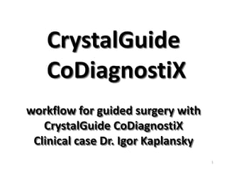 1
CrystalGuide
CoDiagnostiX
workflow for guided surgery with
CrystalGuide CoDiagnostiX
Clinical case Dr. Igor Kaplansky
 