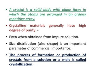 Crystallization, or crystallisation, is the process of atoms or ...