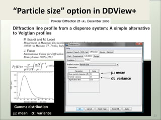 “Particle size” option in DDView+




                                      µ: mean
                                      σ: variance




Gamma distribution      ψ=πµs   s=2sinθ/λ
µ: mean   σ: variance
                                                    23
 