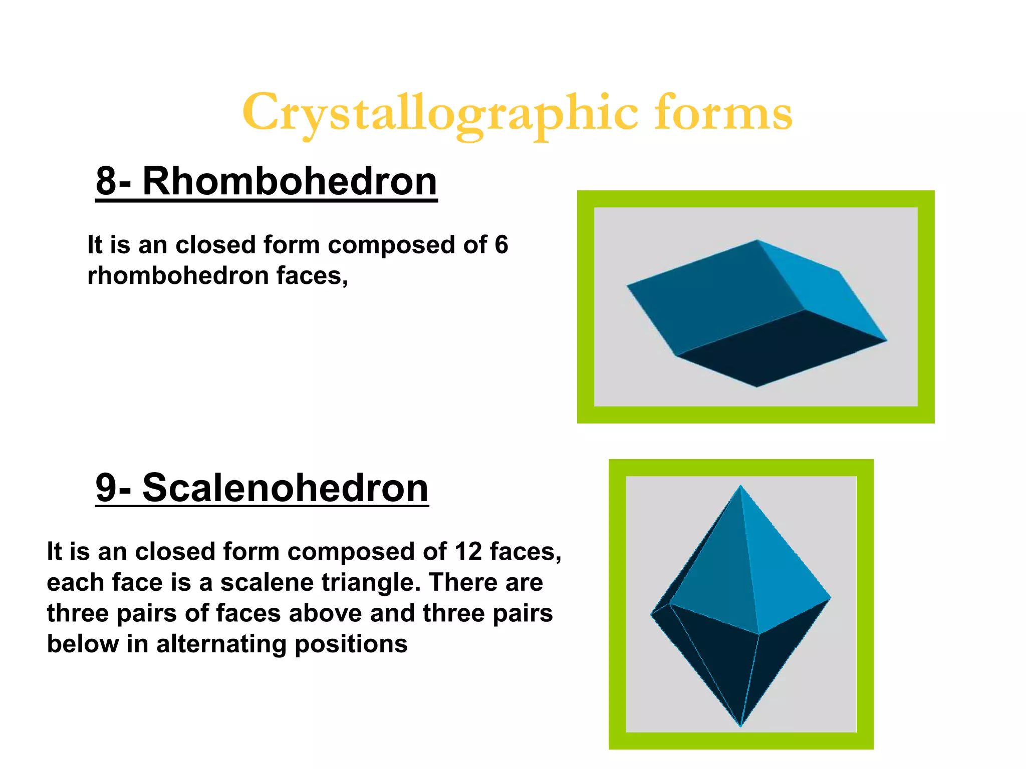 3-Spherical Projection
Imagine that we have a crystal
inside of a sphere. From each
crystal face we draw a line
perpendicular to the face
(poles to the face).
Note that the angle is measured in the vertical plane
containing the c axis and the pole to the face, and the
angle is measured in the horizontal plane, clockwise
from the b axis.
The pole to a hypothetical (010) face will coincide
with the b crystallographic axis, and will impinge on
the inside of the sphere at the equator.
 