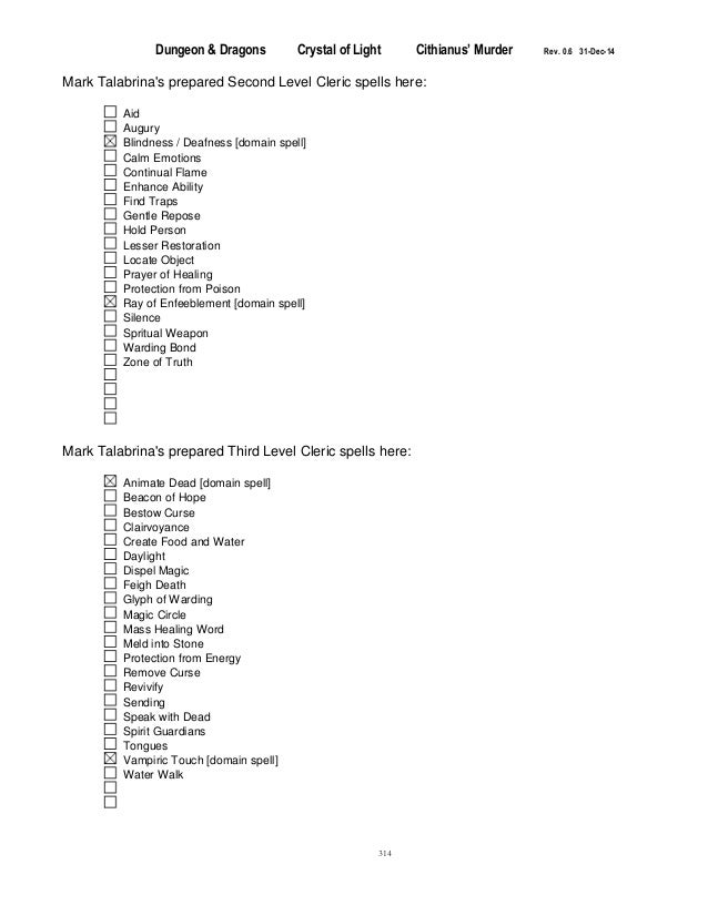 5e cleric spell sheet