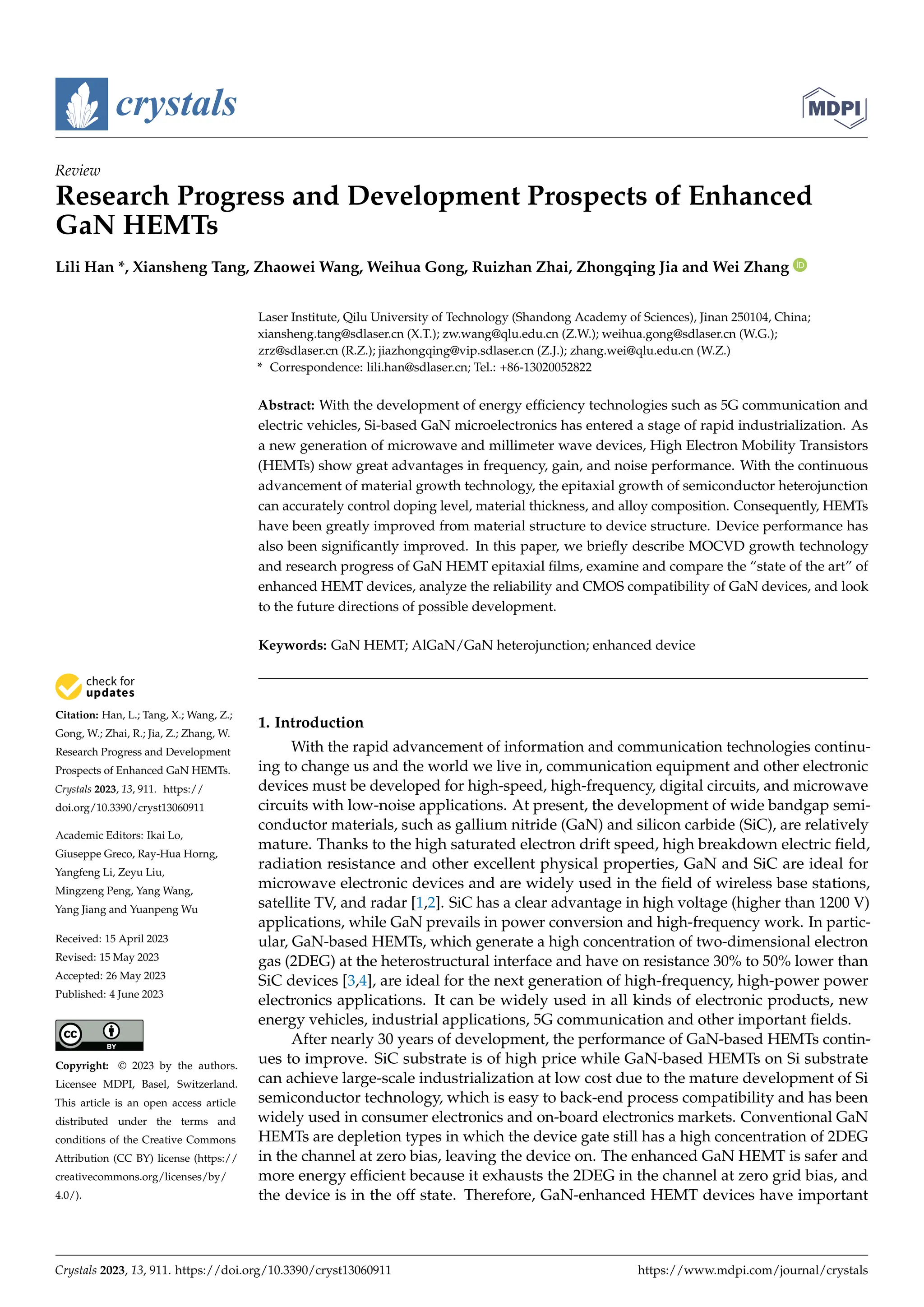 Research progress and development projpects of enhance Gan HEMTs | PDF