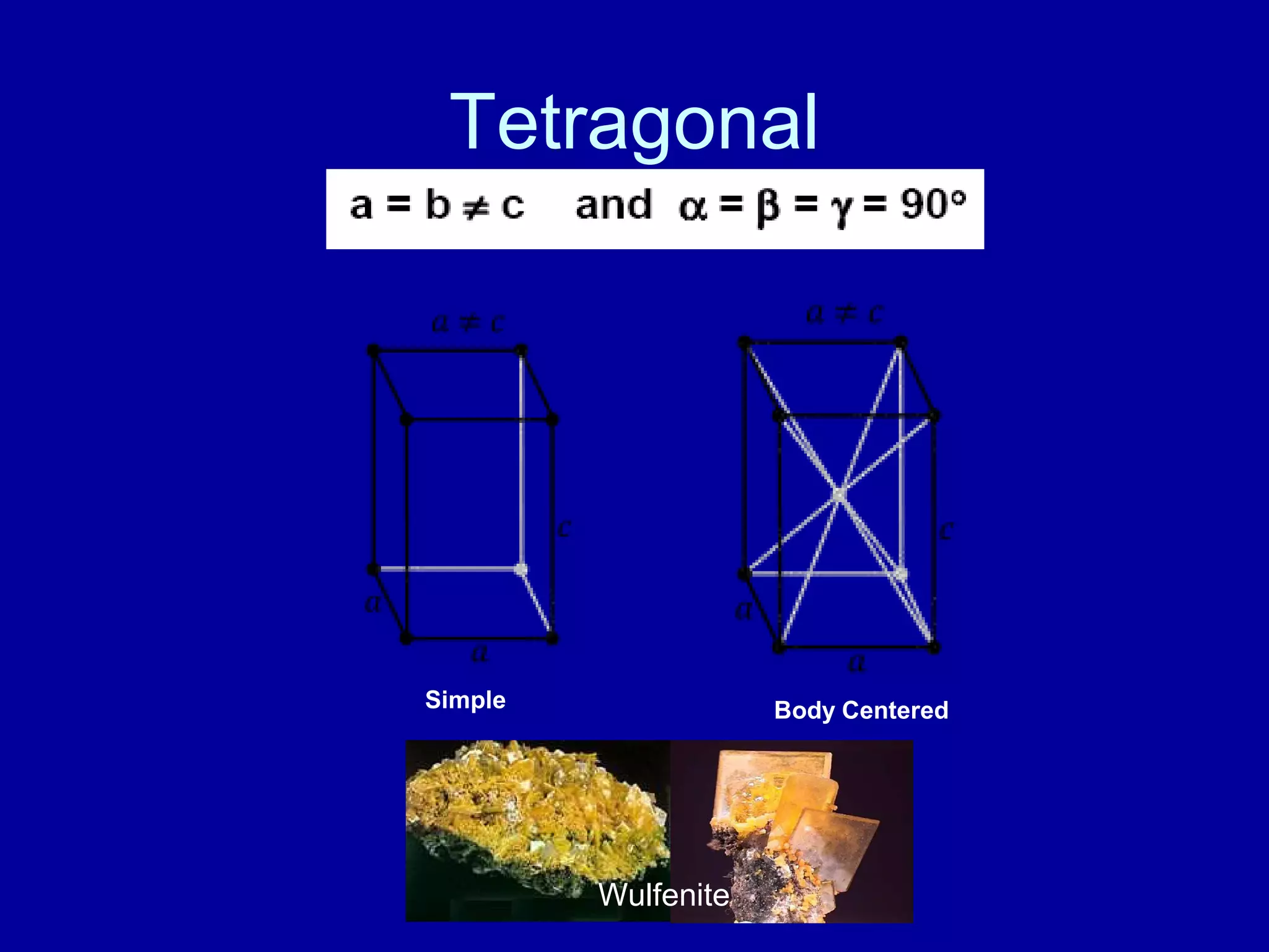 Tetragonal
Simple Body Centered
Wulfenite
 