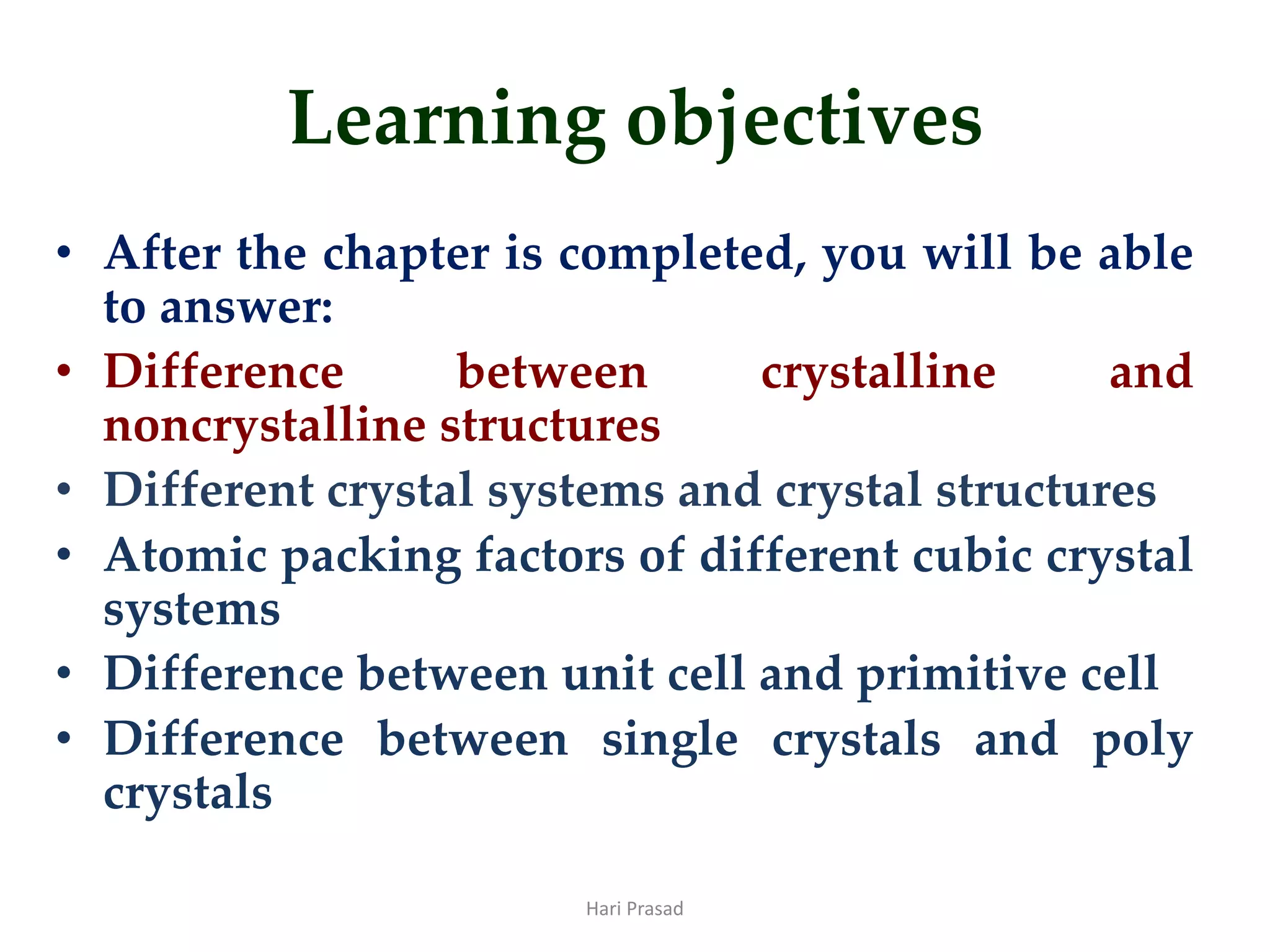 Crystal structures in material science | PPTX