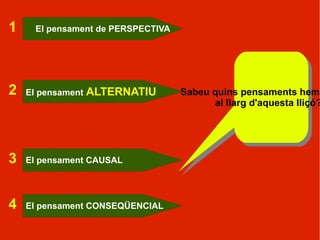 Acostumes a llençar la tovallola amb facilitat, si no aconsegueixes aviat el que vols? Serveix per a alguna cosa conèixer els objectius dels qui ens envolten? Alguns diuen que, per no patir desenganys, és millor no il·lusionar-se amb res ni amb ningú. Hi estàs d'acord? Vas comprenent que el fet d'aconseguir allò que tu vols a la vida dependrà fonamentalment de tu i del teu esforç, o penses en el fons que tot depèn de la sort i estàs esperant  que passi alguna cosa  que et solucioni la vida? Discutim 