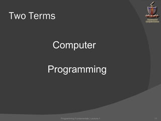 Two Terms Computer Programming Programming Fundamentals | Lecture-1 