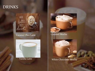 DRINKS 
Caramel Plan Latte Caramel Mocha 
Vanilla Latte White Chocolate Mocha 
 