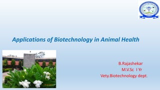Applications of Biotechnology in Animal Health
B.Rajashekar
M.V.Sc I Yr
Vety.Biotechnology dept.
 