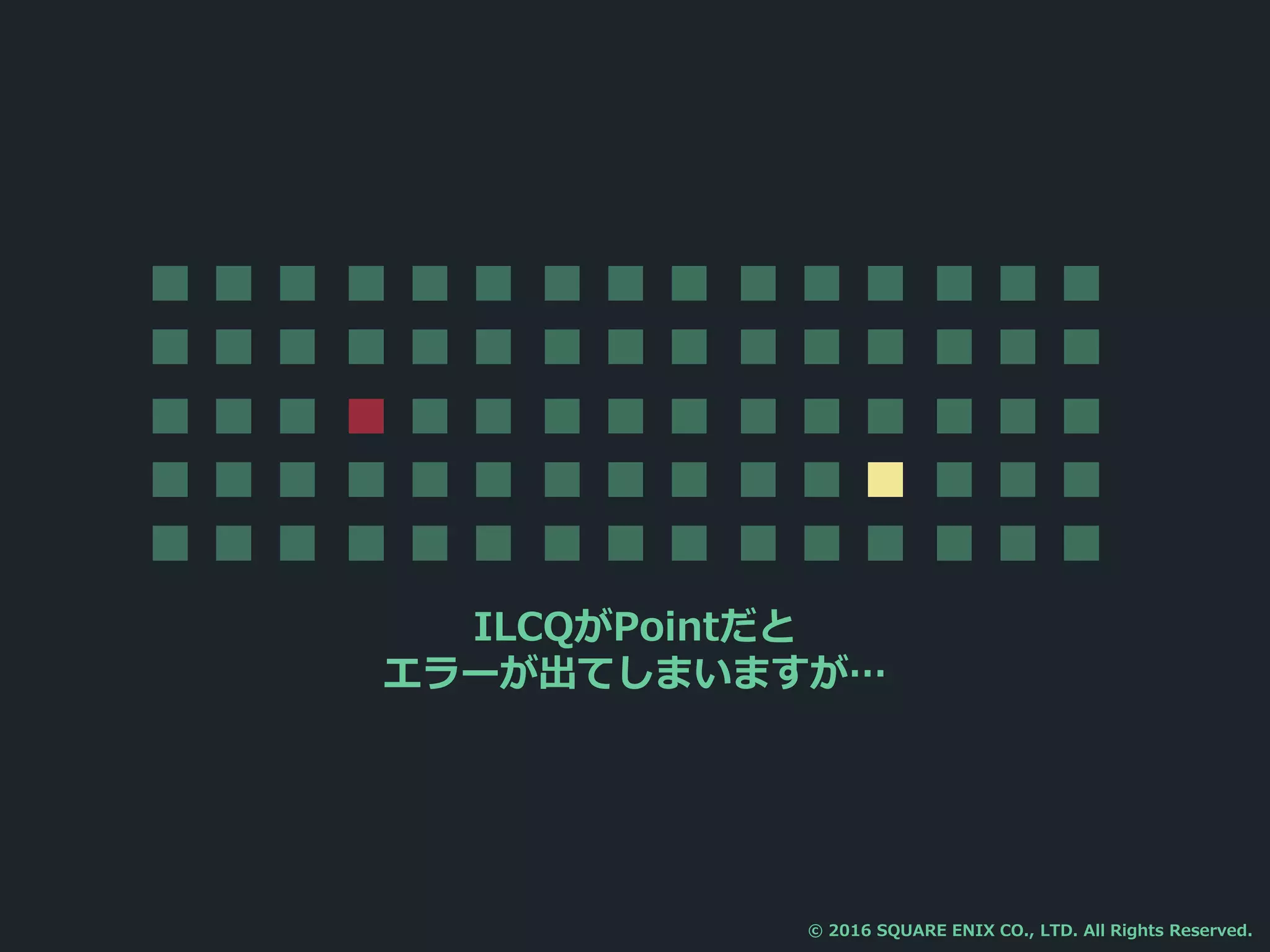 ILCQがPointだと
エラーが出てしまいますが…
© 2016 SQUARE ENIX CO., LTD. All Rights Reserved.
 