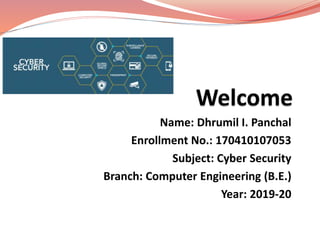 Name: Dhrumil I. Panchal
Enrollment No.: 170410107053
Subject: Cyber Security
Branch: Computer Engineering (B.E.)
Year: 2019-20
 