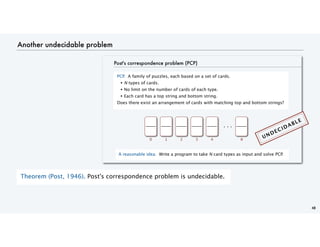 Another undecidable problem
48
Theorem (Post, 1946). Post's correspondence problem is undecidable.
UNDECIDABLE
 