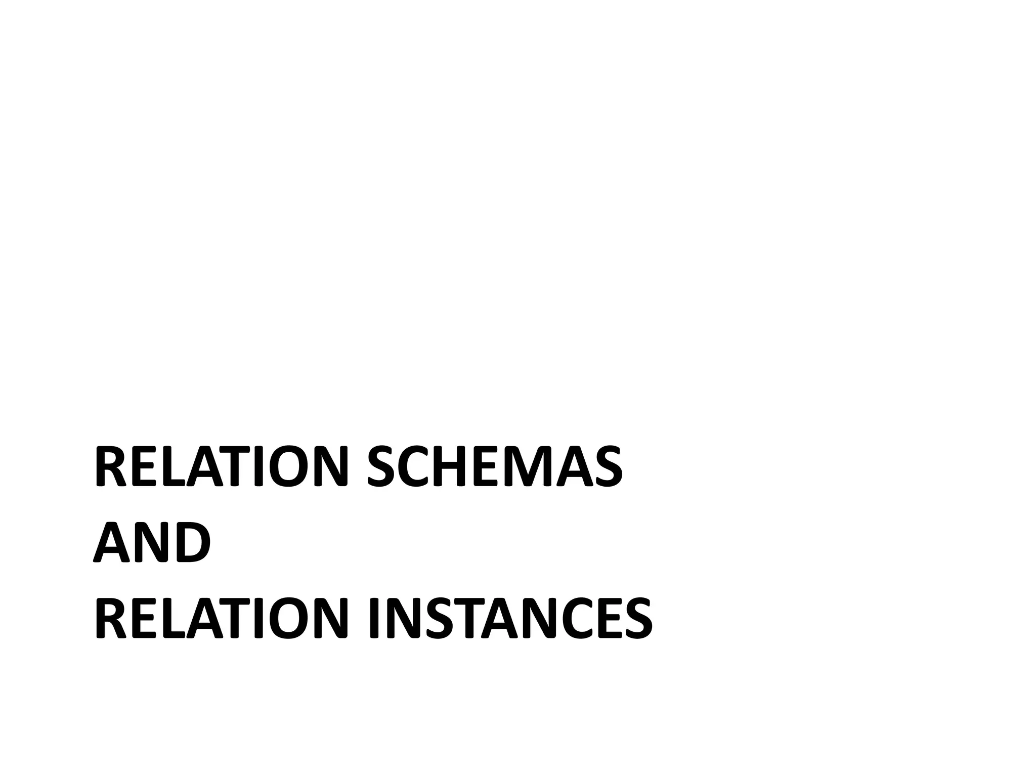 RELATION SCHEMAS
AND
RELATION INSTANCES
 
