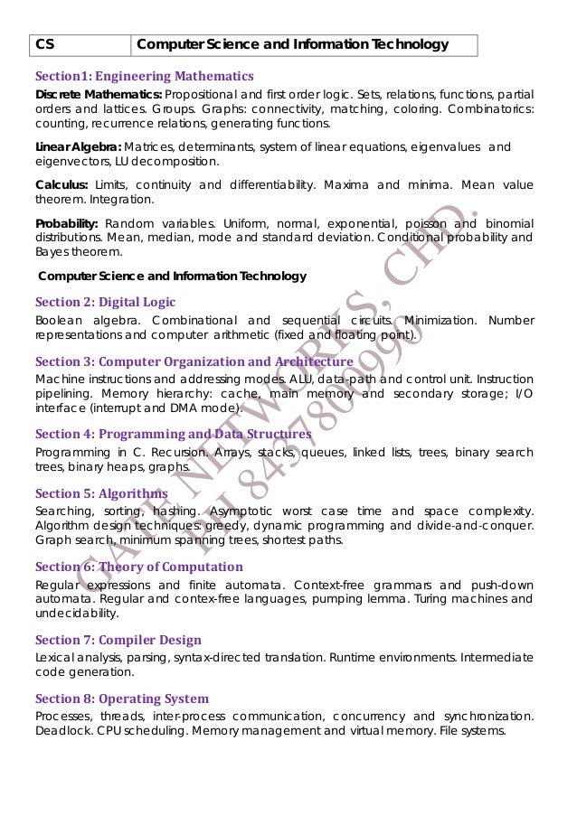 GATE Syllabus For CSE And IT Engineering Students GATE Syllabus For CSE And IT Engineering Students