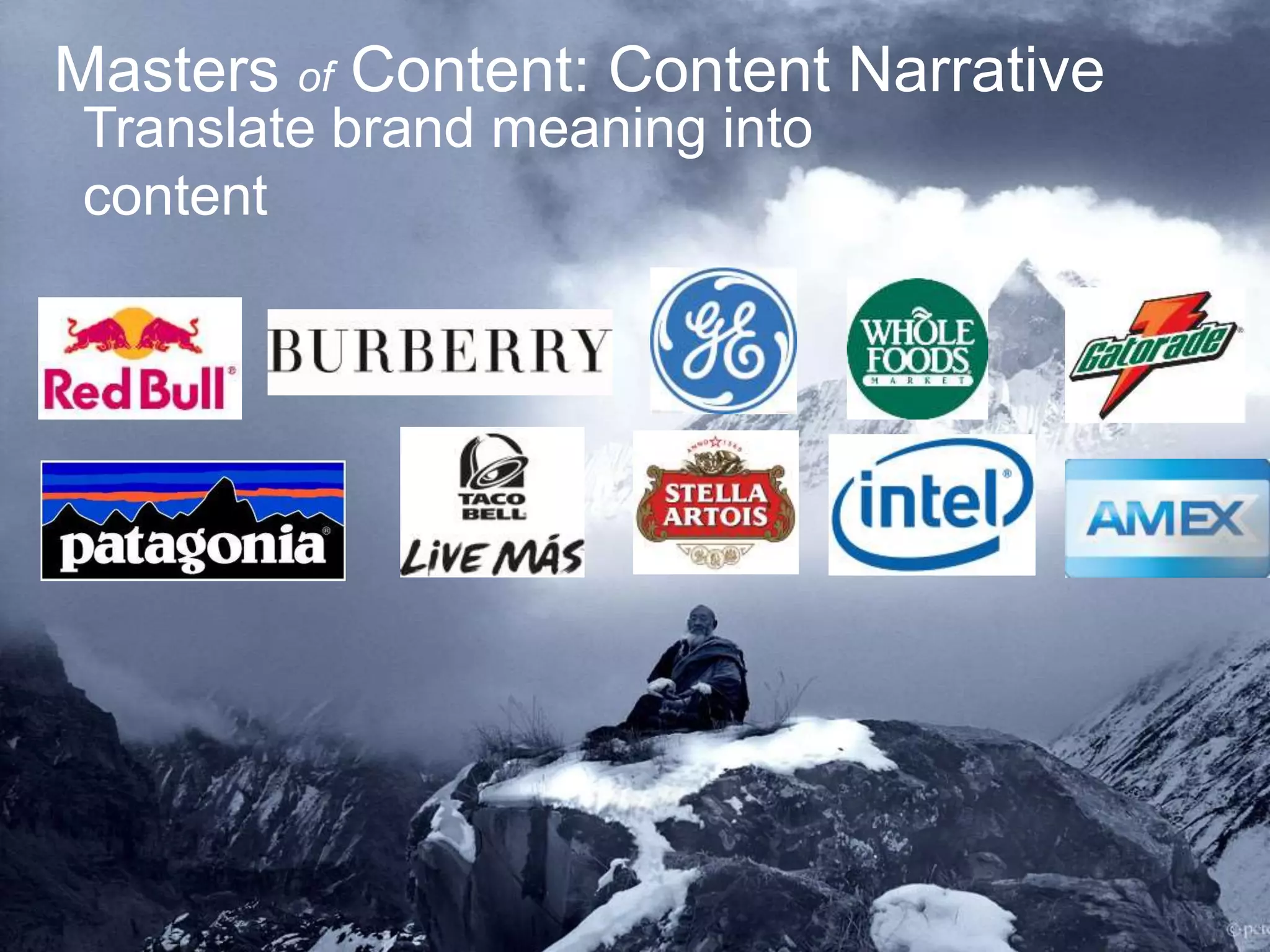 Masters of Content: Content Narrative
Translate brand meaning into
content

 