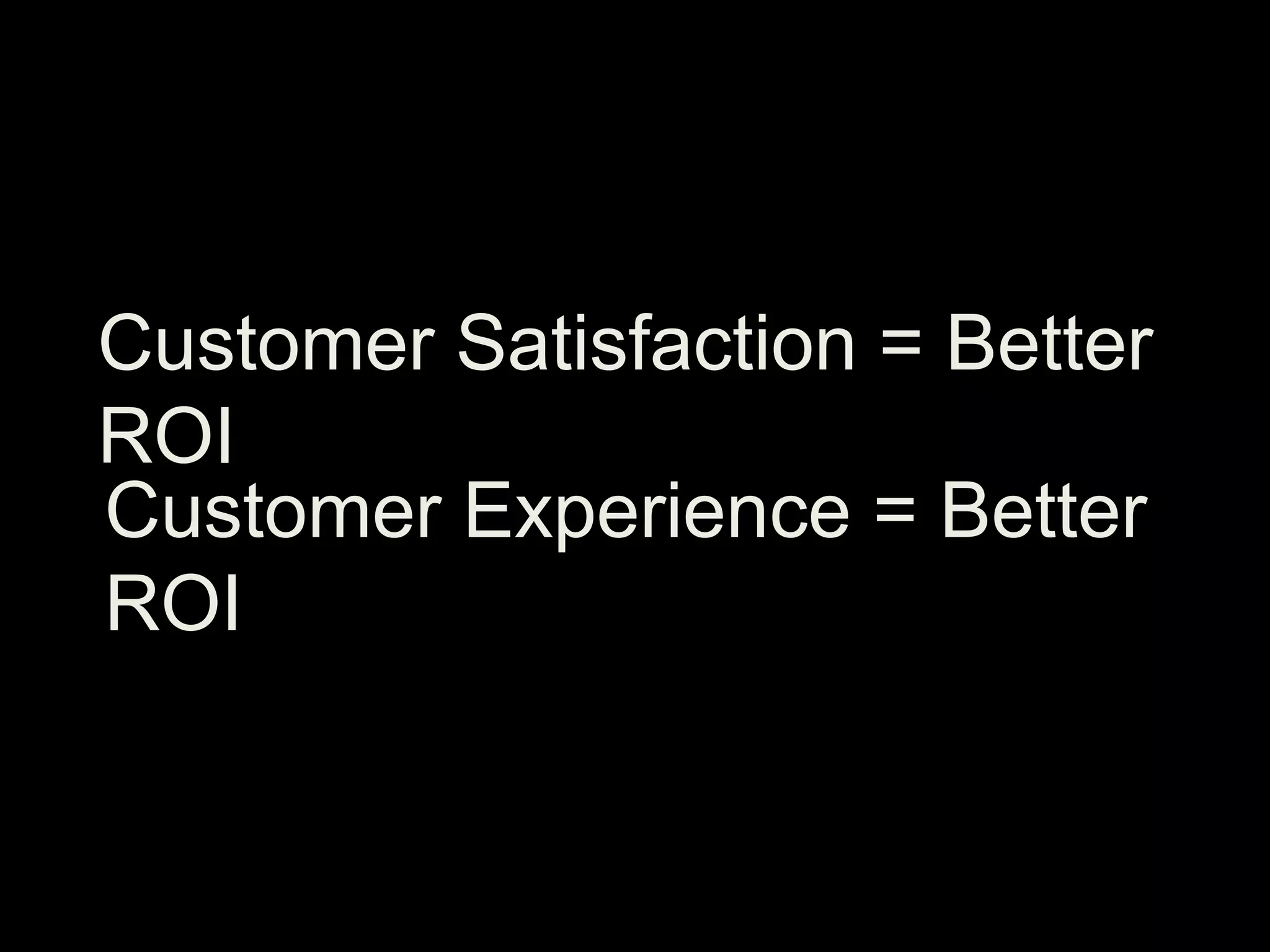 Customer Satisfaction = Better
ROI
Customer Experience = Better
ROI

 
