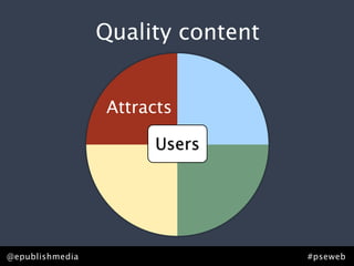 Quality content


                 Attracts

                      Users




@epublishmedia                     #pseweb
 