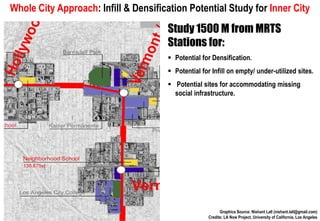 Whole City Approach: Infill & Densification Potential Study for Inner City
                      :
                                         Study 1500 M from MRTS
                                         Stations for:
                                           Potential for Densification.
                                           Potential for Infill on empty/ under-utilized sites.
                                           Potential sites for accommodating missing
                                           social infrastructure.




Source:                                                      Graphics Source: Nishant Lall (nishant.lall@gmail.com)
Consultant, MCD Slum & JJ Dept. 2010                   Credits: LA Now Project, University of California, Los Angeles
 