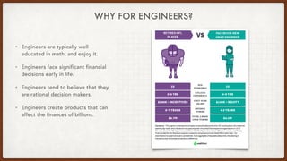 WHY FOR ENGINEERS?
• Engineers are typically well
educated in math, and enjoy it.
• Engineers face significant financial
d...