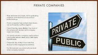 PRIVATE COMPANIES
• Most businesses are private, but for graduating
engineers most relevant form are venture-
backed start...