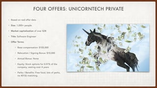 FOUR OFFERS: UNICORNTECH PRIVATE
• Based on real offer data
• Size: 1,000+ people
• Market capitalization of over $2B
• Ti...