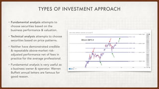 TYPES OF INVESTMENT APPROACH
• Fundamental analysis attempts to
choose securities based on the
business performance & valu...