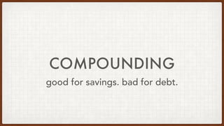 COMPOUNDING
good for savings. bad for debt.
 