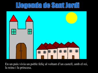 Llegenda de Sant Jordi En un país vivia un poble feliç al voltant d’un castell, amb el rei, la reina i la princesa. 