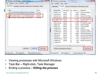 Viewing processes with Microsoft Windows Task Bar – Right-click, Task Manager Ending a process –  Killing the process 