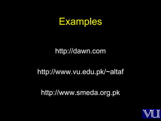 Examples http://dawn.com http://www.vu.edu.pk/~altaf http://www.smeda.org.pk 