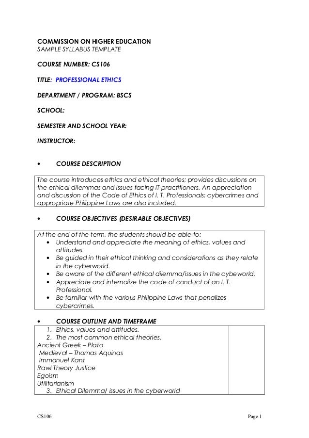 Cs106 Professional Ethics