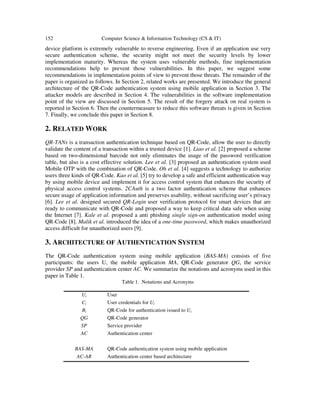 SECURITY ANALYSIS OF MOBILE AUTHENTICATION USING QR-CODES | PDF