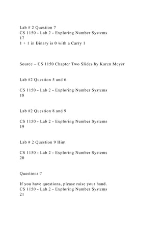 CS 1150 – Lab #2 – Exploring Number SystemsTAs – Soumya Chiday.docx