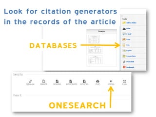 Look for citation generators
in the records of the article
DATABASES
ONESEARCH
 