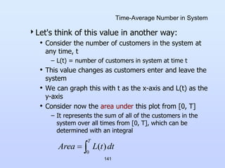 141
Time-Average Number in System
Let's think of this value in another way:
• Consider the number of customers in the sys...