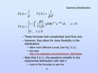97
Gamma Distribution
– These formulas look complicated (and they are)
– However, they allow for more flexibility in the
d...