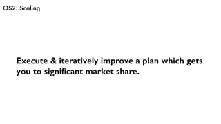 OS2: Scaling
Execute & iteratively improve a plan which gets
you to signiﬁcant market share.
 