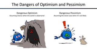 The Dangers of Optimism and Pessimism
Dangerous Optimism
Assuming chance when the world is adversarial
Dangerous Pessimism
Assuming the worst case when it’s not likely
 