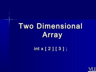 TTwwoo DDiimmeennssiioonnaall 
AArrrraayy 
iinntt xx [[ 22 ]] [[ 33 ]] ;; 
 