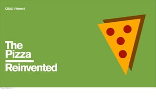 The
Pizza
CS2031 Week 6
Reinvented
Tuesday, 24 September, 13
 