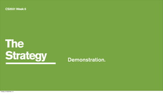 The
Strategy
CS2031 Week 6
Demonstration.
Tuesday, 24 September, 13
 