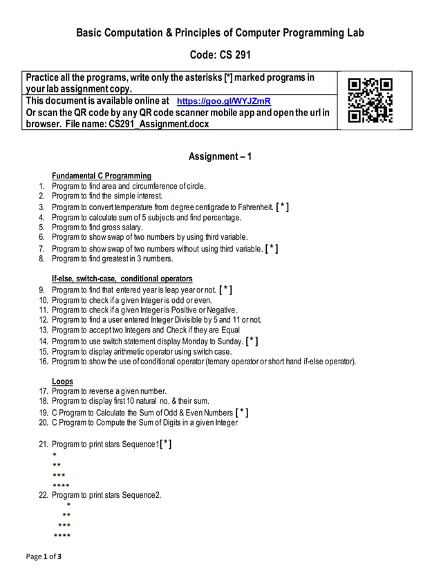 CS291(C Programming) assignment | PDF