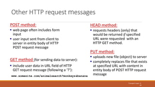 Other HTTP request messages
Transport Layer: 3-
29
POST method:
 web page often includes form
input
 user input sent fro...
