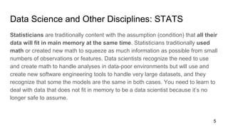 Data Science and Other Disciplines: STATS
Statisticians are traditionally content with the assumption (condition) that all...