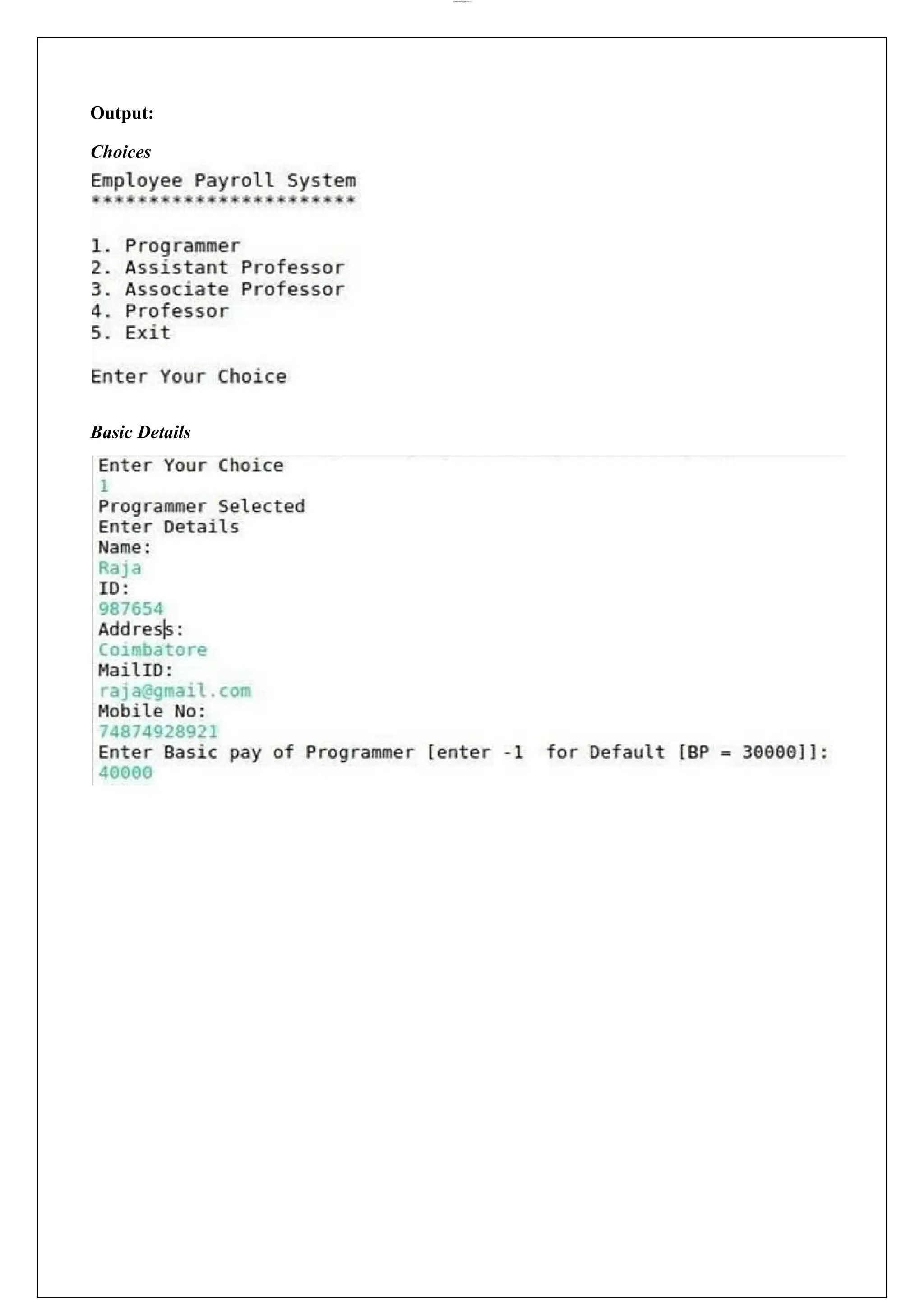 lOMoARcPSD|44777612 Output: Choices Basic Details 