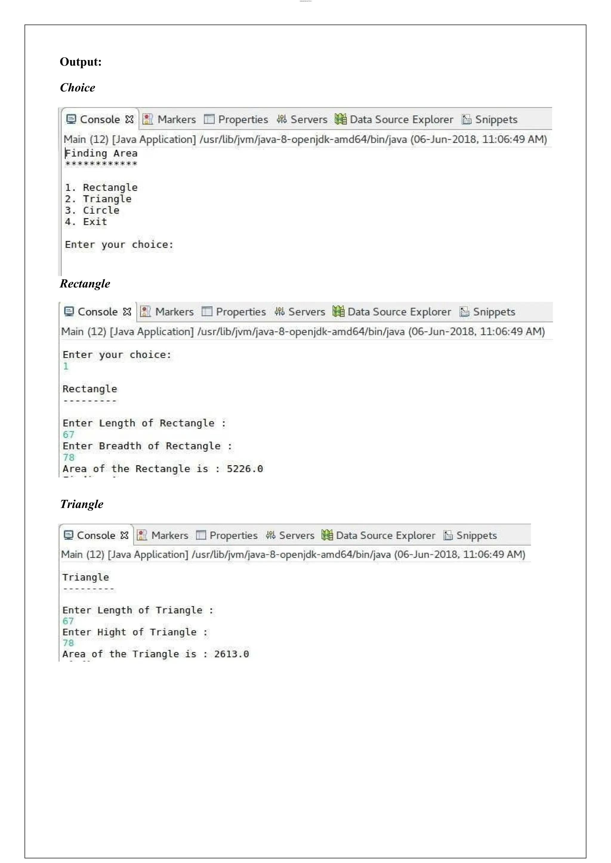 lOMoARcPSD|44777612 Output: Choice Rectangle Triangle 