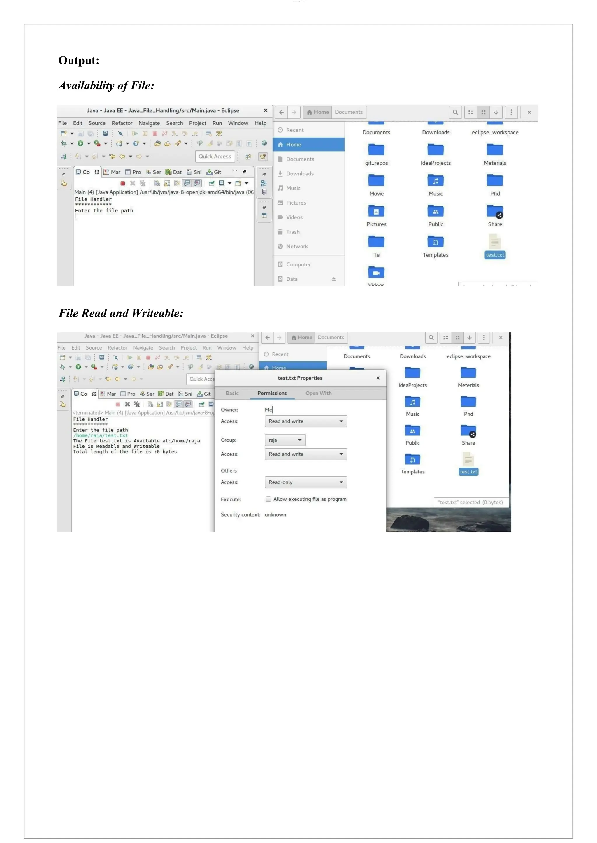 lOMoARcPSD|44777612 Output: Availability of File: File Read and Writeable: 