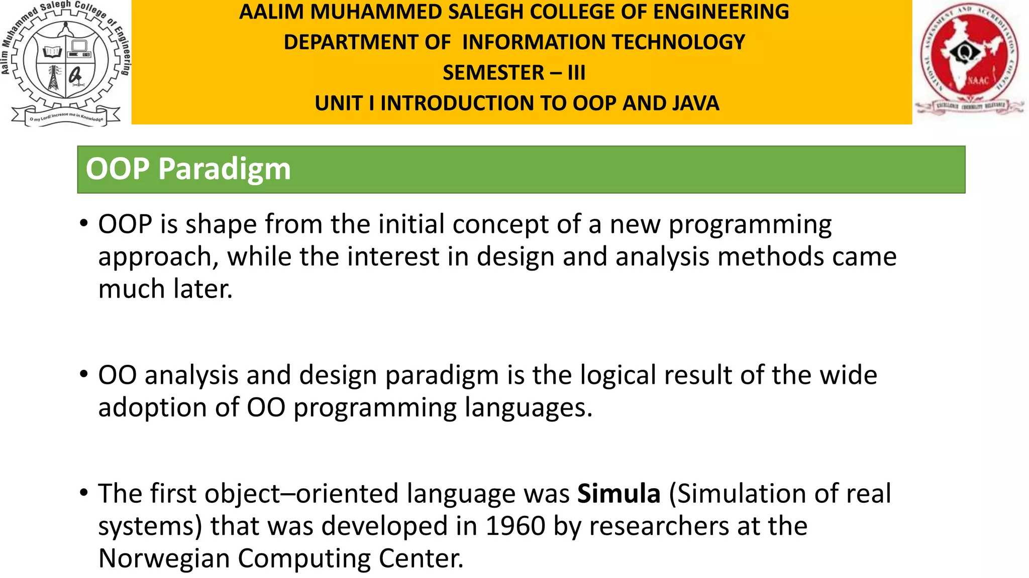 CS3391 OOP UT-I T2 OBJECT ORIENTED PROGRAMMING PARADIGM.pptx