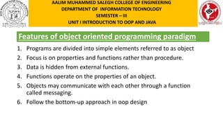 CS3391 OOP UT-I T3 FEATURES OF OBJECT ORIENTED PROGRAMMING | PPT