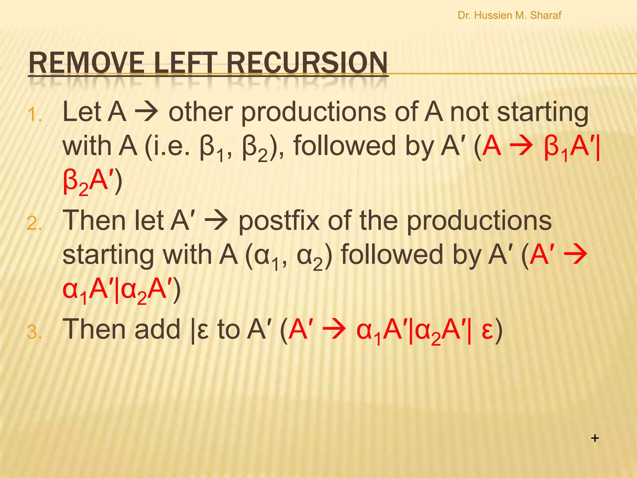 Cs419 lec10 left recursion and left factoring | PPT | Free Download