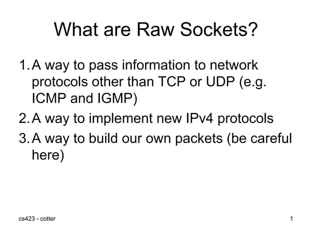 Cs423 raw sockets_bw | PPT